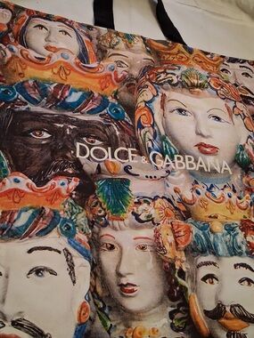 Rare DOLCE & GABBANA Tote Bag - Multicolor Sicilian Ceramic Face Print - NWOT